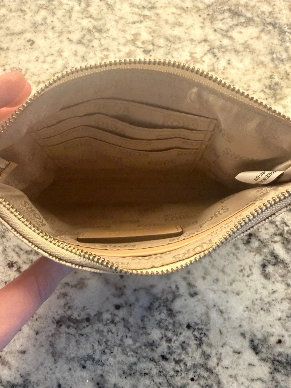 Michael Kors Cream & Tan MK Signature Wristlet Clutch